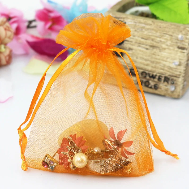 200pcs/lot Orange Organza Bag 15x20cm Wedding Jewelry Packaging Bags Drawstring Gift Bag Favor Christmas Organza Pouches