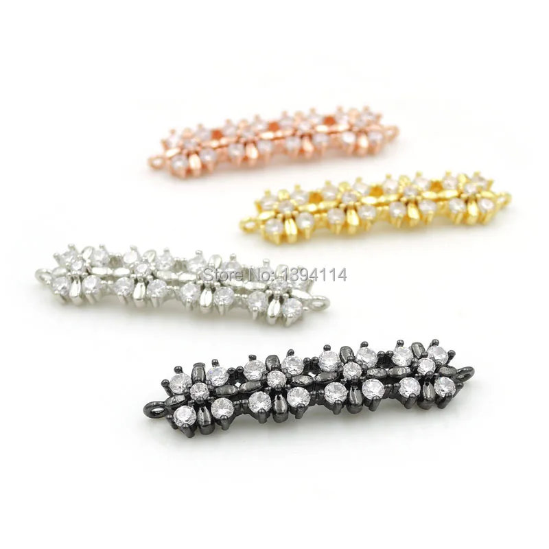 35*7*3mm Micro Pave Clear CZ 4 Squares Bar Arc Connector Fit For Women As DIY Bracelets Accessory