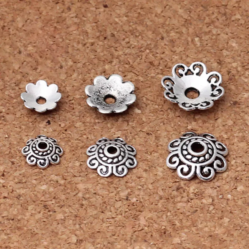 100pcs/lot Tibetan Silver Lotus Base Bead Caps 8mm 10mm 12mm Vintage Tassel End Caps Beading Spacer Trays DIY Jewelry Findings