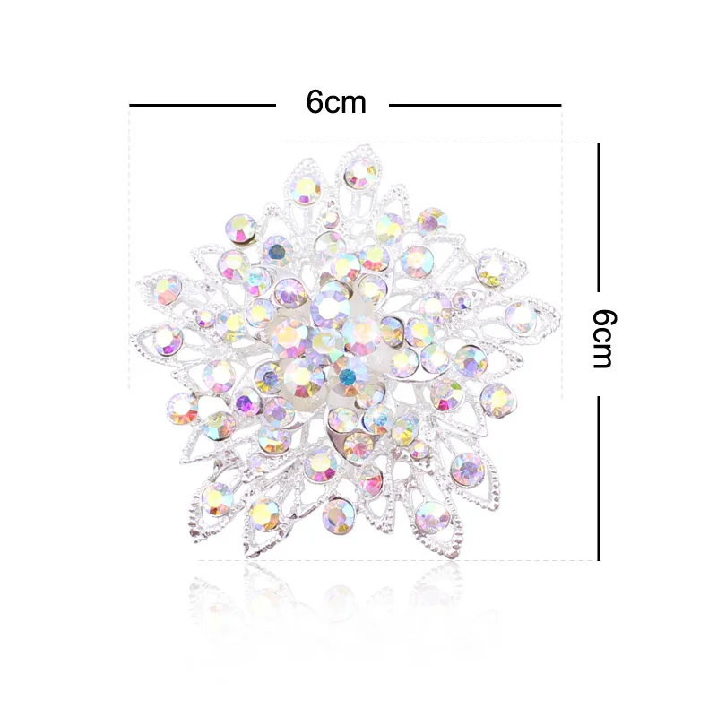 Women\'s Crystal Elegant Flower Bridal Corsage Brooch Pin Silver Plated AB Color Rhinestone Bouquet Breastpin For Wedding, BH8325