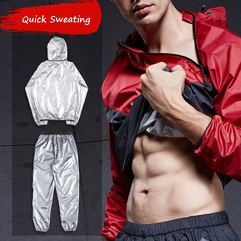 VANSYDICAL Setelan Sauna Hoodies Pullover Pakaian Olahraga Set Pakaian Gym Pria Lari Kebugaran Berat Badan Berkeringat Olahraga Setelan Jogging