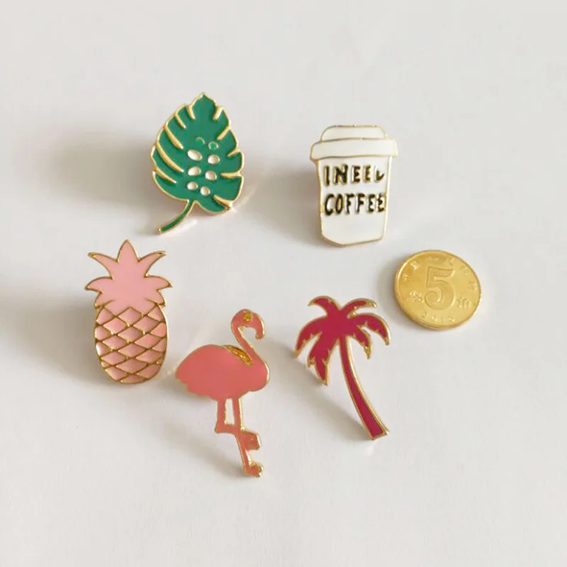 1 Set/5 Pcs New Flamingo Brooches and Enamel Pins for Women Wedding Cute tree Broshes Fashion Jewelry Accessories Party Gifts