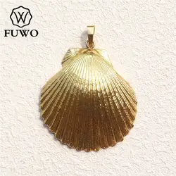 FUWO Wholesale Scallop Shell Pendant,Golden Plated Resistant Tarnish Seashell Minimalist Coastal Jewelry Accessories 5Pcs PD531