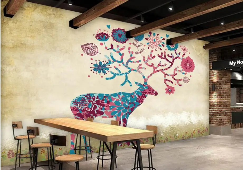 

Custom retro wallpaper,Hand-painted deer,3D photo mural for living room restaurant hotel background wall waterproof wallpaper