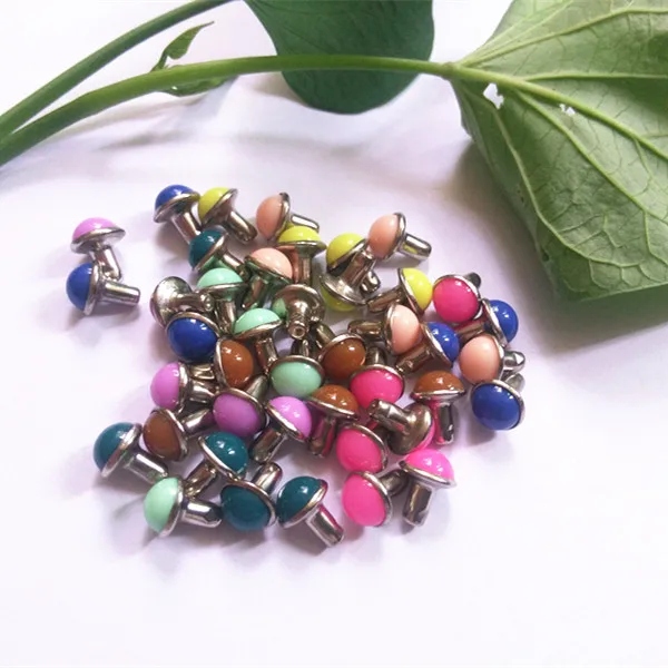 300Sets/Lot 6.5mm Mixed Round Colorful Acrylic Bag Belts Rivets Punk Rock Spike Rivets With Silver Color Base DIY Shipping Free