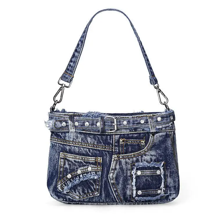 Bolso informal de tela vaquera para mujer, bolsa de hombro tipo vaquero, a la moda