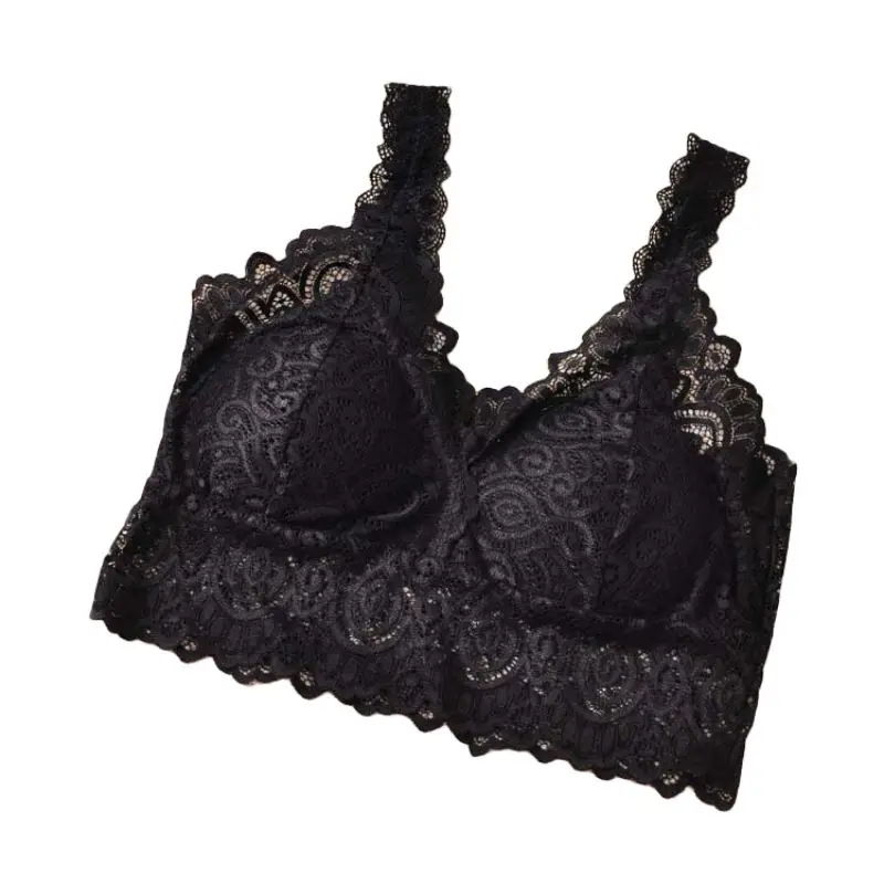 Soutien-gorge en dentelle noir Sexy pour femmes, Bustier court, débardeur Push Up, coussin confortable