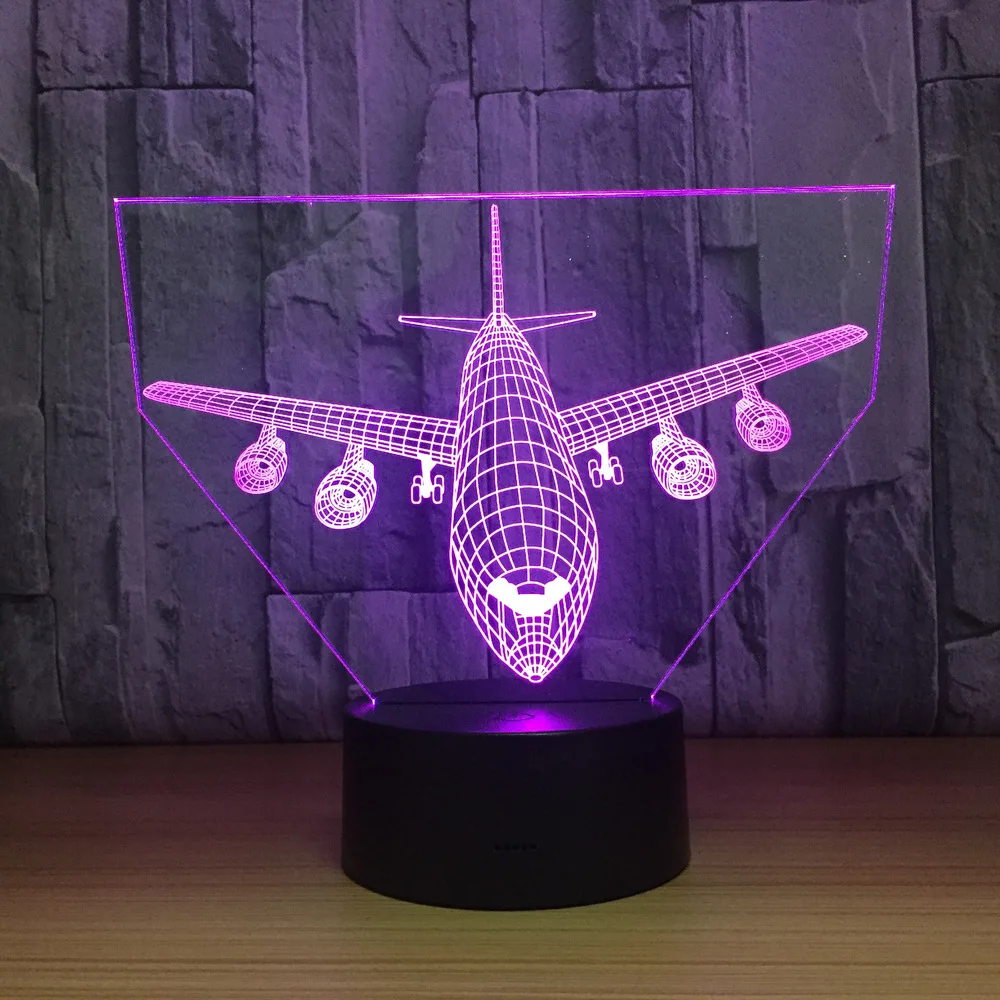 3D Light Air Plane Model Creative Night Light Touch Plane Desk Lamp LED Illusion Lamp Hologram 7 Colors Cool Toy New Year Gift