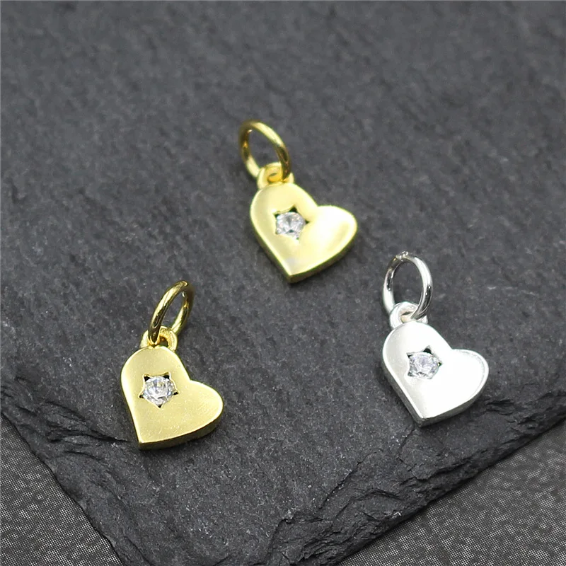 Fancy Irregular Heart Zircon Charms 100% 925 Sterling Silver Charm Pendants DIY Jewelry Making Earrings Bracelets Components