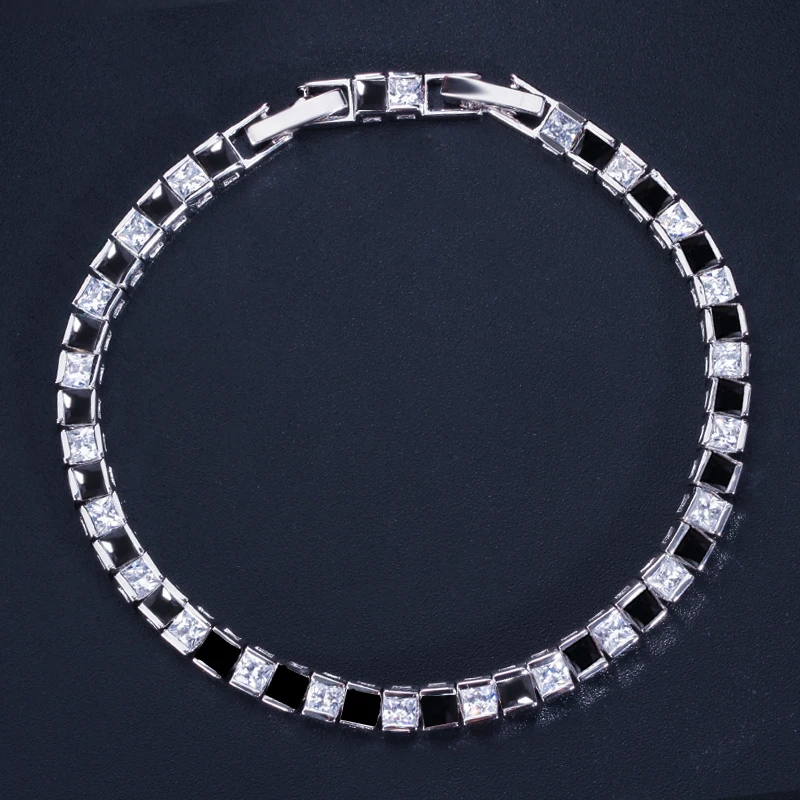 CWWZircons Marken-Tennisarmband mit quadratischen 3mm Zirkonen für Damen, Weißgoldfarben, Prinzessinnenschliff, Party- und Hochzeitsschmuck, Großhandel S0071 – Detail 6