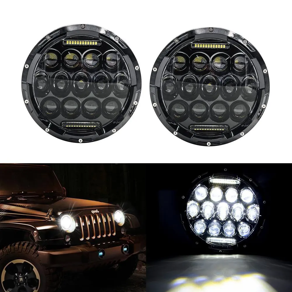 

Low price ! 2Pcs 7INCH 75W Super Power LED H/L Beam Headlight Kit with DRL H4 to H13 connector For Hummer