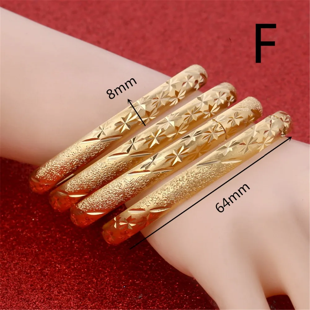 Openable Dubai Gold Bangles 64mm*8mm Width Women Men 1pcs Gold Bracelets African European Ethiopia Girls Bride Bangles Gift