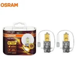 OSRAM-Phare antibrouillard pour voiture, H3, 12V, 55W, 2600K, alimenté, 151Feria, Pk22s, halogène, lumière de sauna, 200% plus d'ampoules jaunes, paire