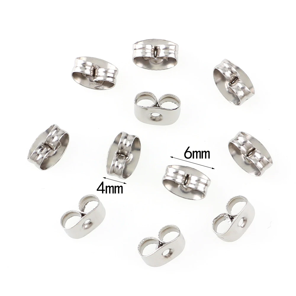 100pc 4x6mm Silver Tone Stainless Steel Ear Nut Clutch Earring Stoppers Post Stud earrings Backs DIY Jewelry Findings