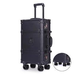 New Retro Rolling Luggage Spinner Vintage Leather Suitcase on Wheel Women Trolley Travel Bag Men Trunk Carry On Luggage handbag