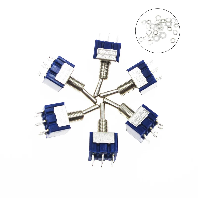 6pcs Mini MTS-203 6-Pin G104 ON-OFF-ON 6A 125V Toggle Switches