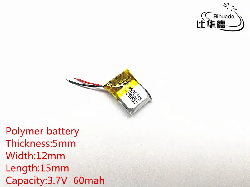 10pcs/lot 3.7V,60mAH,501215 Polymer lithium ion / Li-ion battery for TOY,POWER BANK,GPS,mp3,mp4,cell phone,speaker