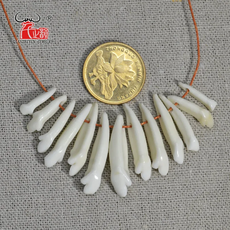 100pcs White Tooth Natural Bone Beads Pendants For Diy Jewelry Making Fashion Jewelry Accessories 15~25mm, Hole: 1.5~2mm