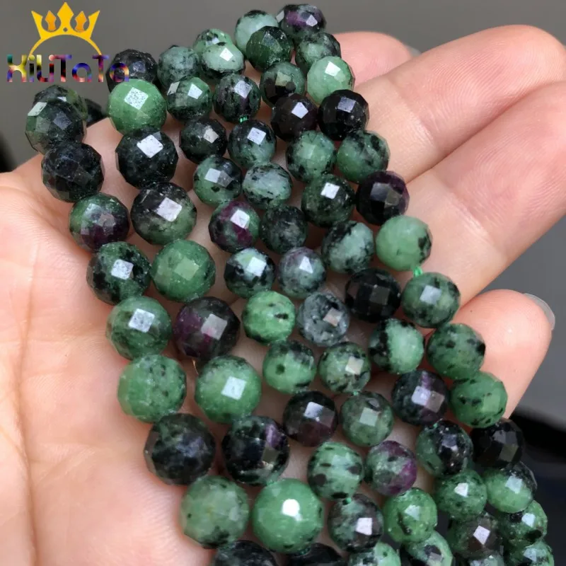 Natural Faceted Epidote Rubys Zoisite Stone Beads Gem Loose Beads For Jewelry Making DIY Fashion Bracelet 6/8mm 7.5 inches