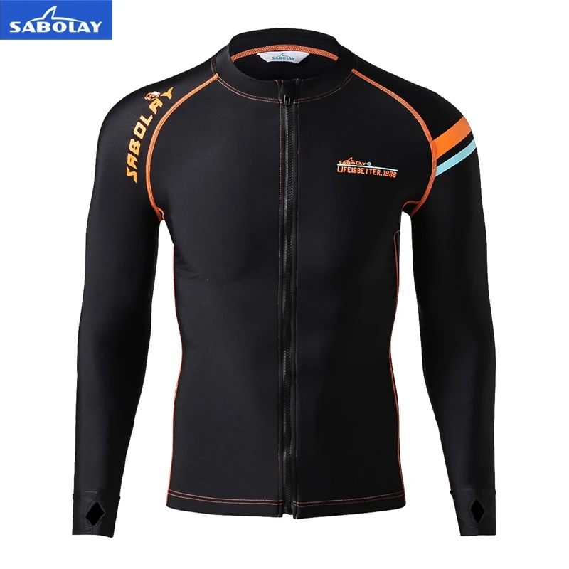 

SABOLAY Men Surf Clothing Sun Protection High Elastic Zipper Lycra T-Shirt Rash Guards Long Sleeved Tight Fitting Diving Jacket