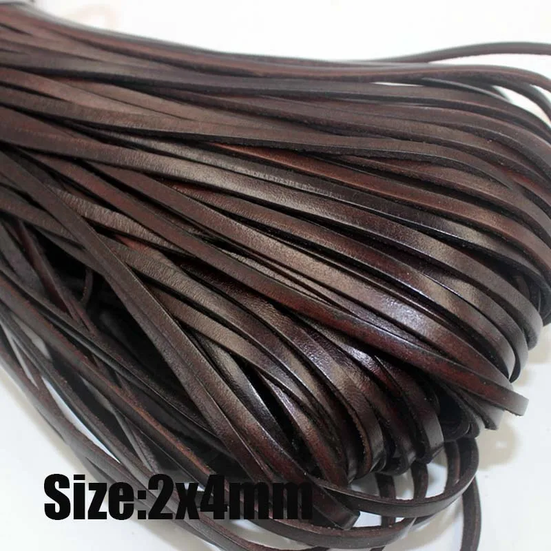2 Meter hochwertiges Retro-Lederband aus echtem Leder, 1,5–10 mm, runder/flacher Strang, Rindsleder-Seil, passend für Halsketten, Armbänder, DIY-Schmuck
