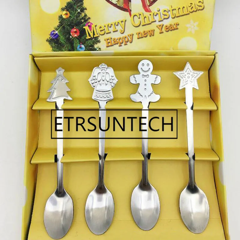 50sets 4pcs/set Christmas Coffee Spoons Stainless Steel Dessert Spoon For Kid Drinking Tea Spoon Christmas Tableware