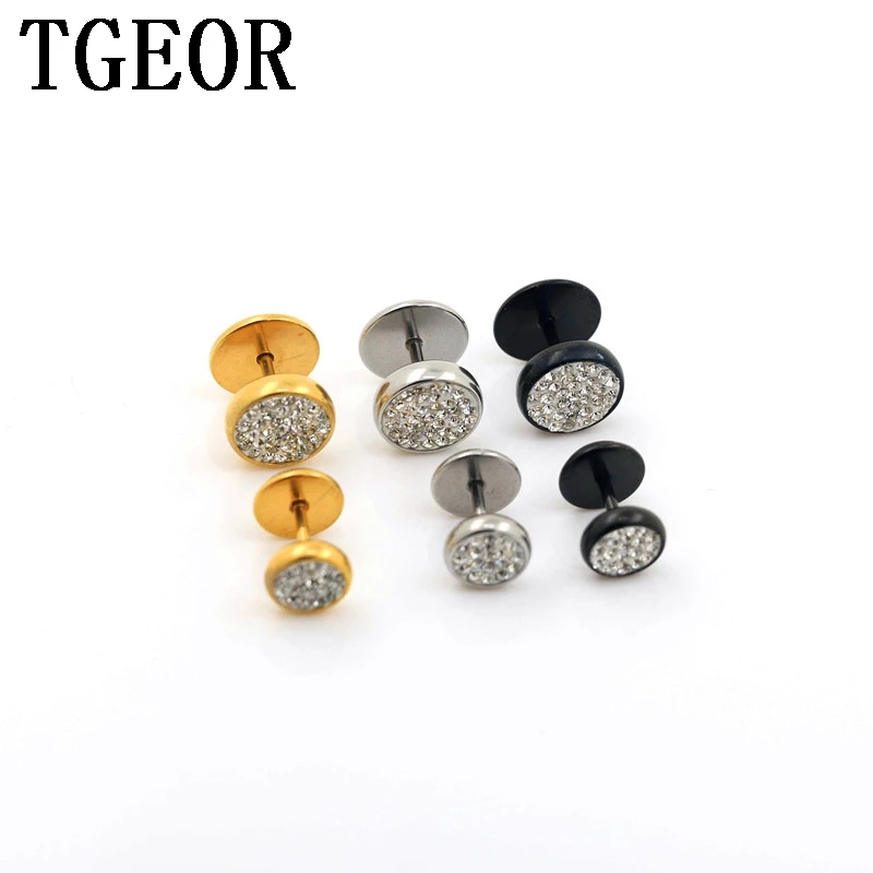 free shipping NEW HOT WHOLESALE illusion cheaters 30pcs 16G Stainless Steel surface full gem rim crystals fake plug earring