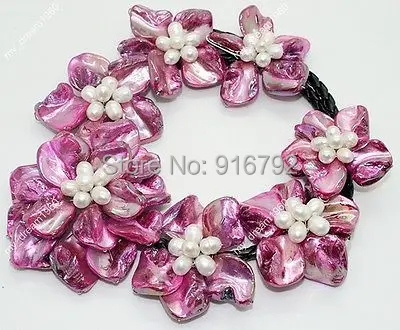 

YH@CS Natural Rose red Mother of Pearl Shell Weave Flower Pendant Necklace 18" Jewelry