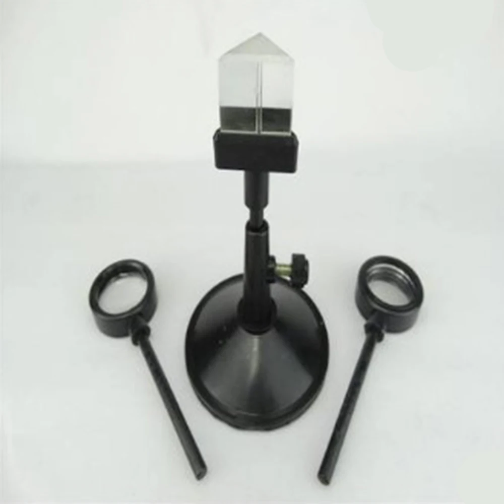 Optical Glass Triple Triangular Prism with Stand &Convex Lens&Concave Lens Physics Light Spectrum Tool Optical Element Tools