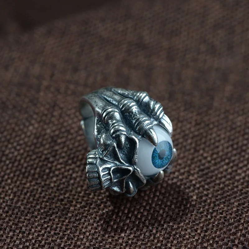 100%S990 Thai silver craft restoring ancient ways ring  fashion resin skull eye male act the role ofing is tasted