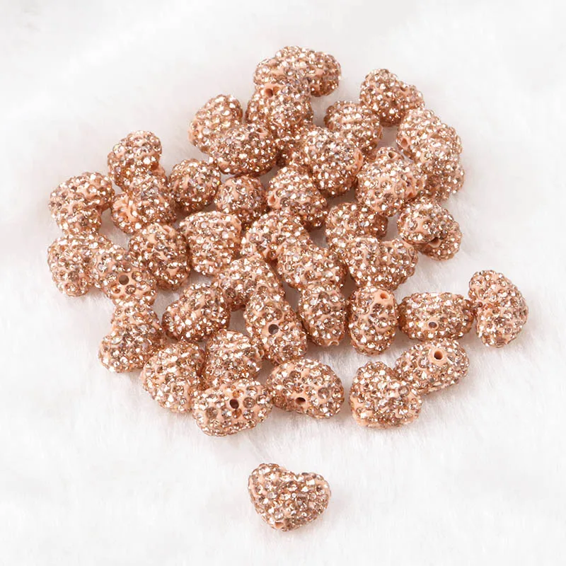 Champagne Clay Paved Crystal Disco Rhinestone Heart Shape Beads DIY For Bracelet jewelry making 5pcs 11x9mm