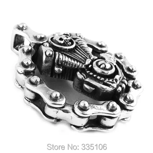 Cool Heavy Bicycle Chain Skull Motorcycles Engine Pendant Stainless Steel Jewelry Motor Biker  Skull Cross Men Pendant SWP0338A