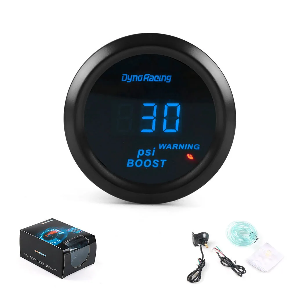 Dynoracing 2inch 52mm Car Boost turbo gauge -14~30PSI Blue Digital Led Turbo Boost Meter sensor