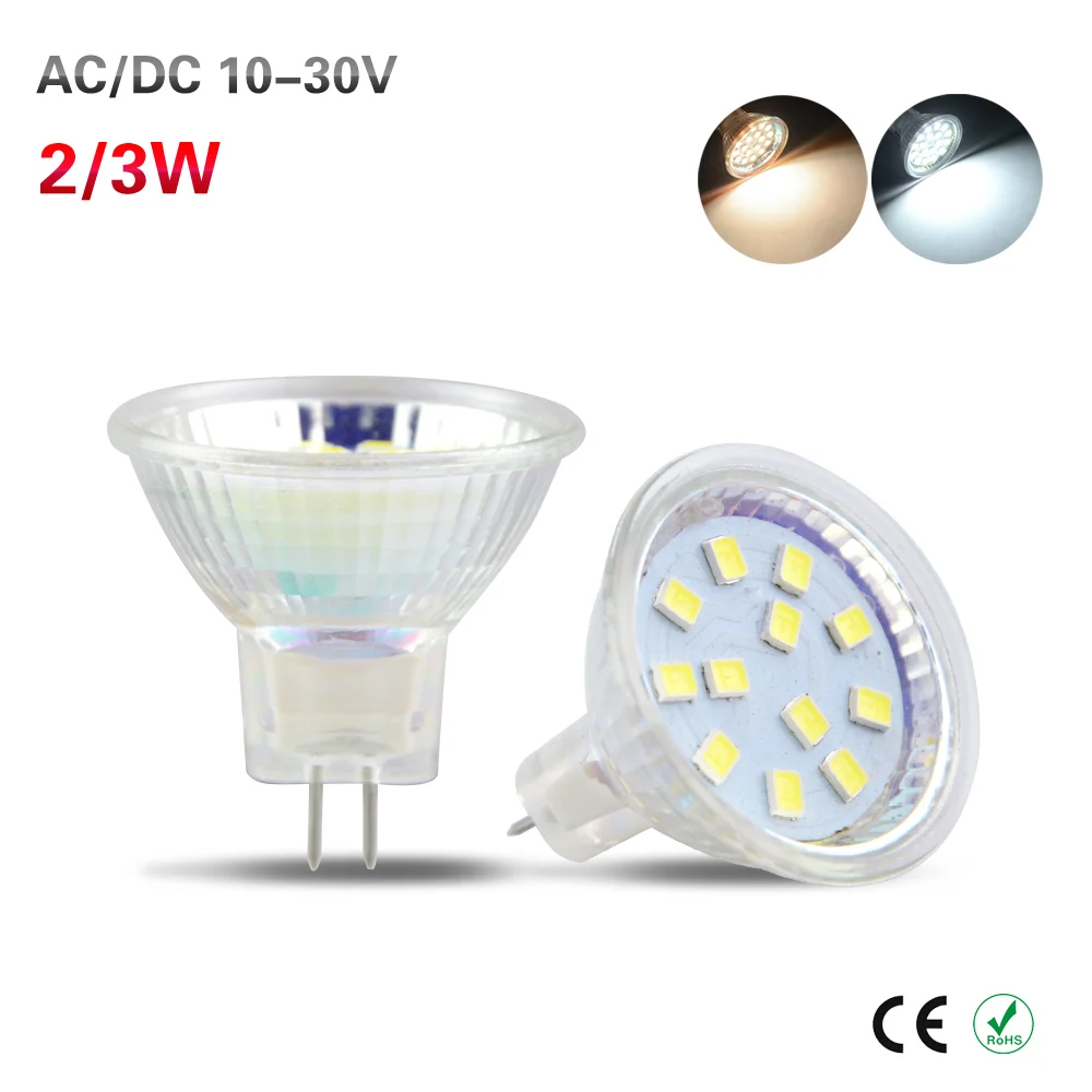 

Super Bright Led Bulbs 2W 3W MR11 AC/ DC 10-30V Led Spotlight SMD 2835 GU4 Home Corn Lamp Light Lampada Leds 12 18LEDs 10pcs/lot