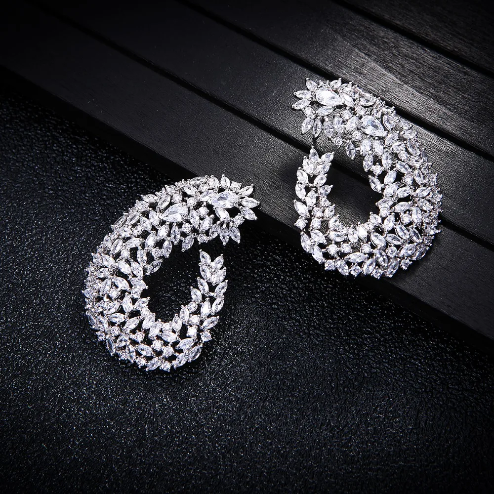 Luxury Popular Geometry Drop Cubic Zirconia 50MM Big Wedding Earring Fashion Jewelry For Women,Bridal Engagement Jewelry E7706