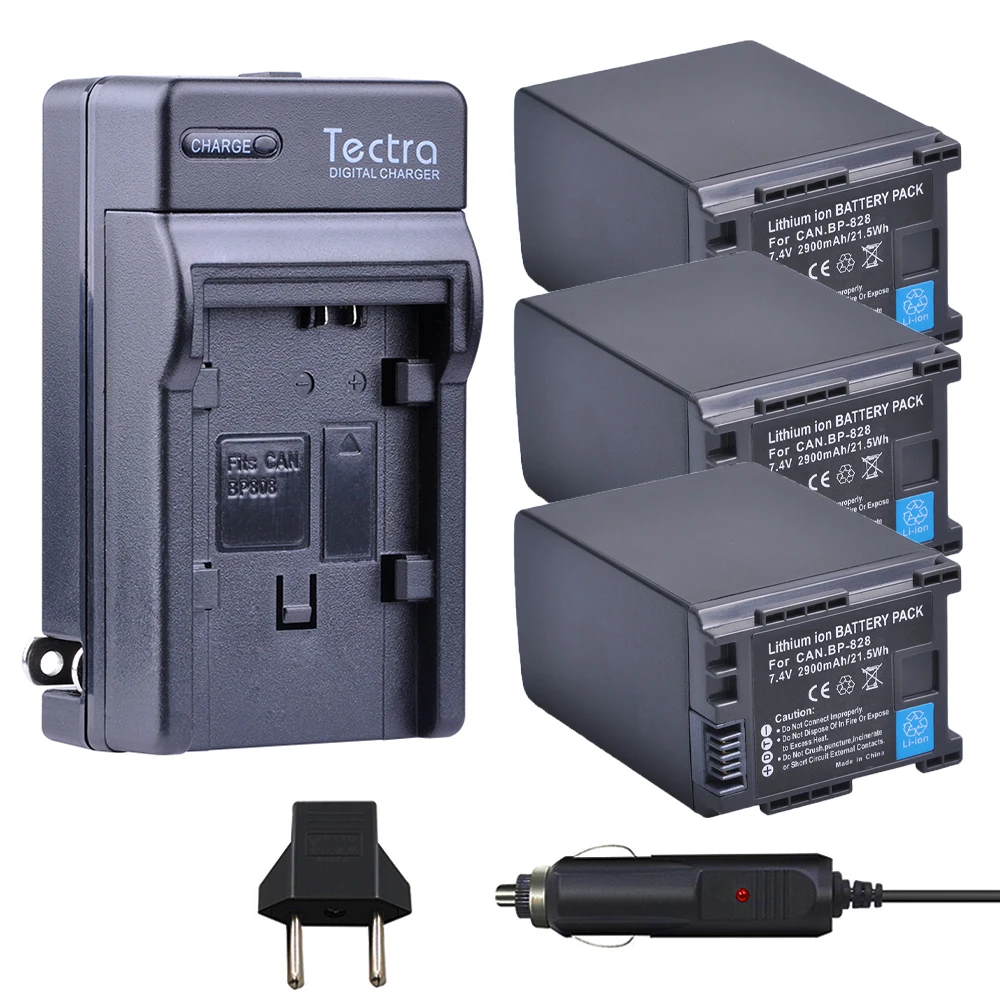 

Tectra 3Pcs 2900mAh BP-828 BP828 Bateria + Digital Charger for Canon VIXIA HFG10 HFG30 HFM30 HFM300 HFM40 HFM400 HFS30 HF20 HG20