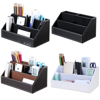 Home Office Wooden Struction Leather Multi-function Desk Stationery Organizer Storage Box, Pen,Business Name Cards,Note Paper