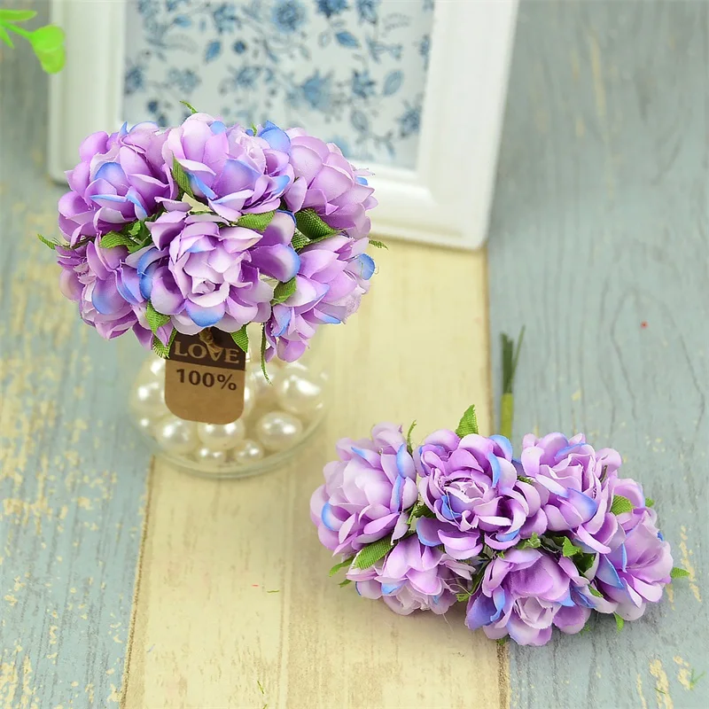 30pcs/lot Mini Silk Artificial Rose Flowers Bouquet For Home Wedding Decoration Gift Box Craft DIY Scrapbooking Fake Flower Ball