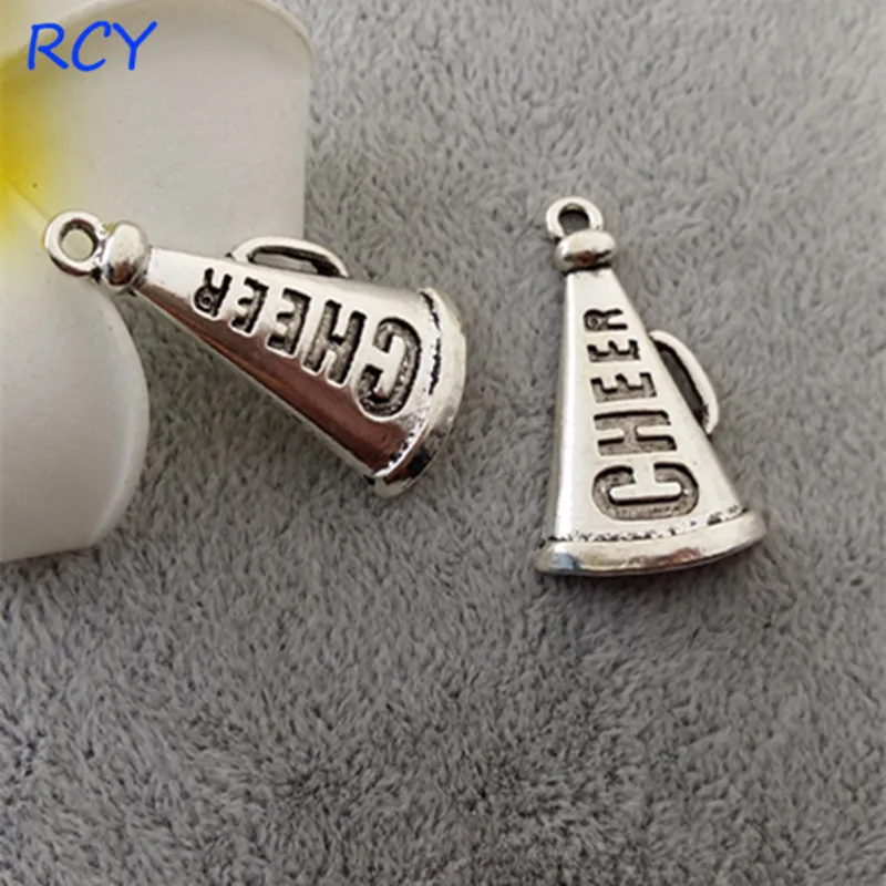 Top Quality 20 Pieces/lot 18mm*32mm Antique Silver Plated Loudspeaker Cheerleaders Cheer Charms Pendant For Jewelry Making