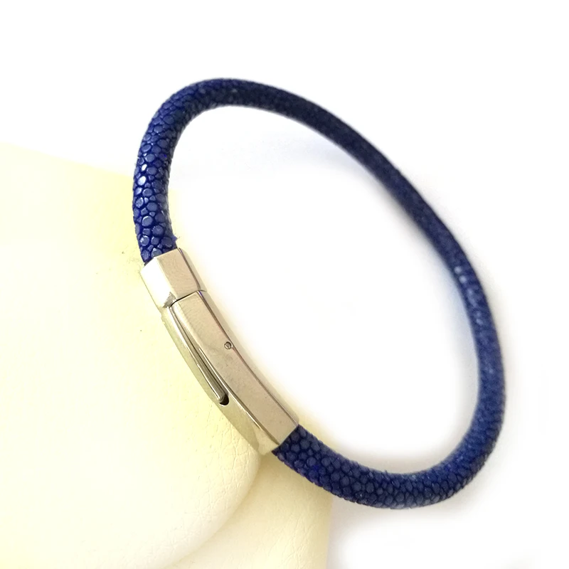 Luxury 5MM Stingray leather bracelet Silver Stainless Steel Buckle Bangles for women Men Jewelry gift