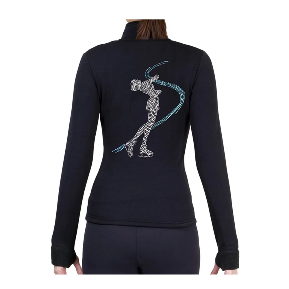 Figure Skating Fleece Jacket Women\'s Ice Skating Sweatshirt Top Black  Spandex Stretchy Performance Practise Skating Wear