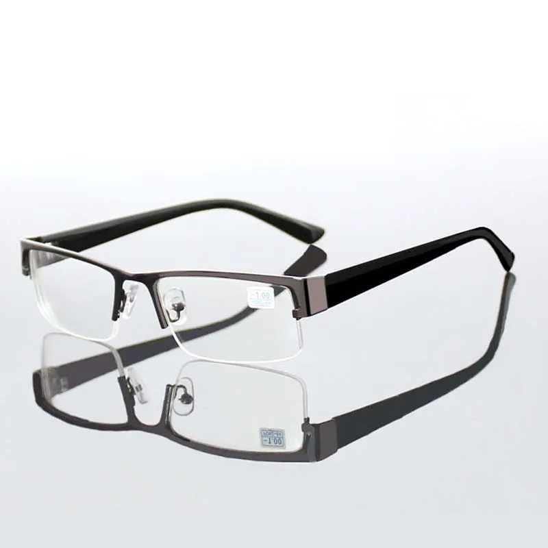 Lunettes de myopie en métal inoxydable Lunettes pour ordinateur Lunettes demi-monture Lunettes anti-rayons bleus-1.0 -1.5 -2.0 à-5.0 -6.0