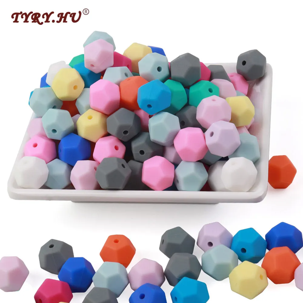 

TYRY.HU 50pc silicone beads loose pentagon Food Grade Baby Chewable Beads DIY Necklace Accessories For Baby Safe Toys BPA Free