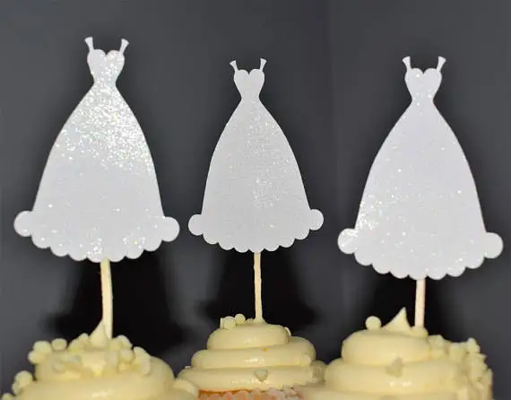 

GLITTER wedding dress Bridal Shower cupcake toppers birthday baby shower party decoration doughnut foodtoothpicks