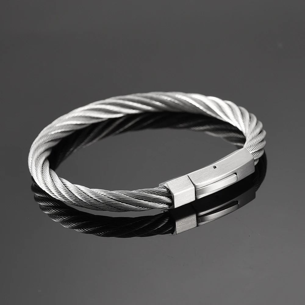 IJB0529 4 Colors Fashion Stainless Steel Triple Many Stackable Cable Wire Twisted Bangle Bracelets Cheap Sale