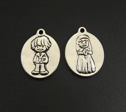 4pcs Silver Color Zinc Alloy Boy and Girl the First Communion Charms Handmade Charms Pendants Jewelry Findings A1252/A1253