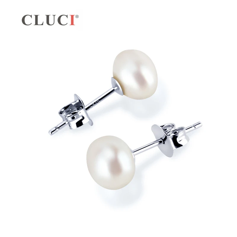 CLUCI Silver 925 Freshwater Pearl Stud Earring Women Jewelry 925 Sterling Silver White Black Pearl Earring for Women FSE124SB