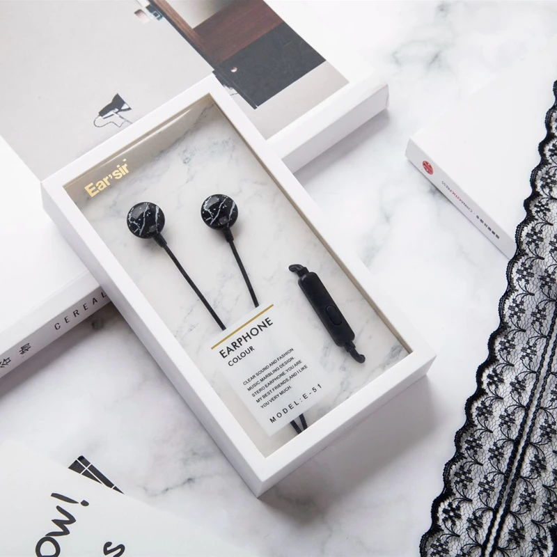 جميل الرخام الكرتون سماعات ستيريو الموسيقى العالمي سدادات الأذن هيئة التصنيع العسكري ل Xiaomi Mp3 الاطفال فتاة هدية