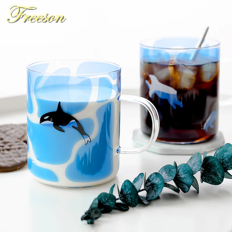 Creative Killer Whale Glass Coffee Mug 350ml Cute Tea Mug Polar Bear Tea Cup Heat Resistant Glass Coffee Cup Beer Mug Dropship