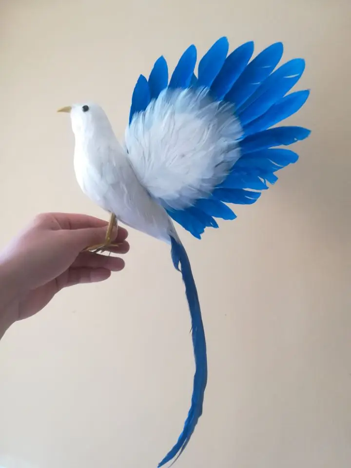 foam&feathers vivid bird blue-white feathers spreading wings bird large 50x35cm pastoral handicraft,garden decoration gift b1230